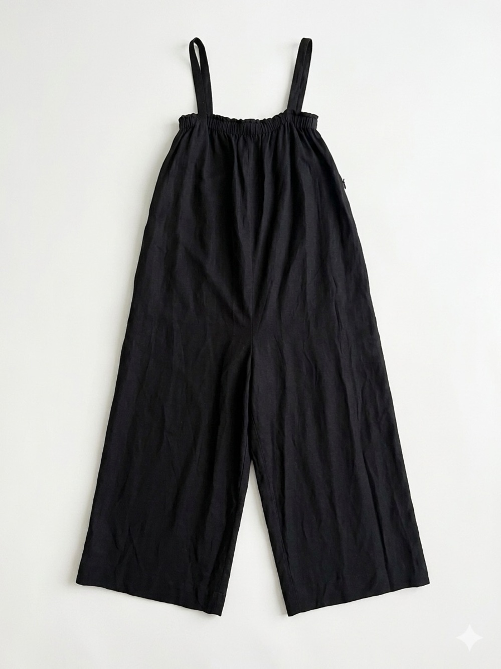 LOFT Black Linen Blend Cropped Wide Leg Culotte Jumpsuit Pockets Relaxed Fit XL